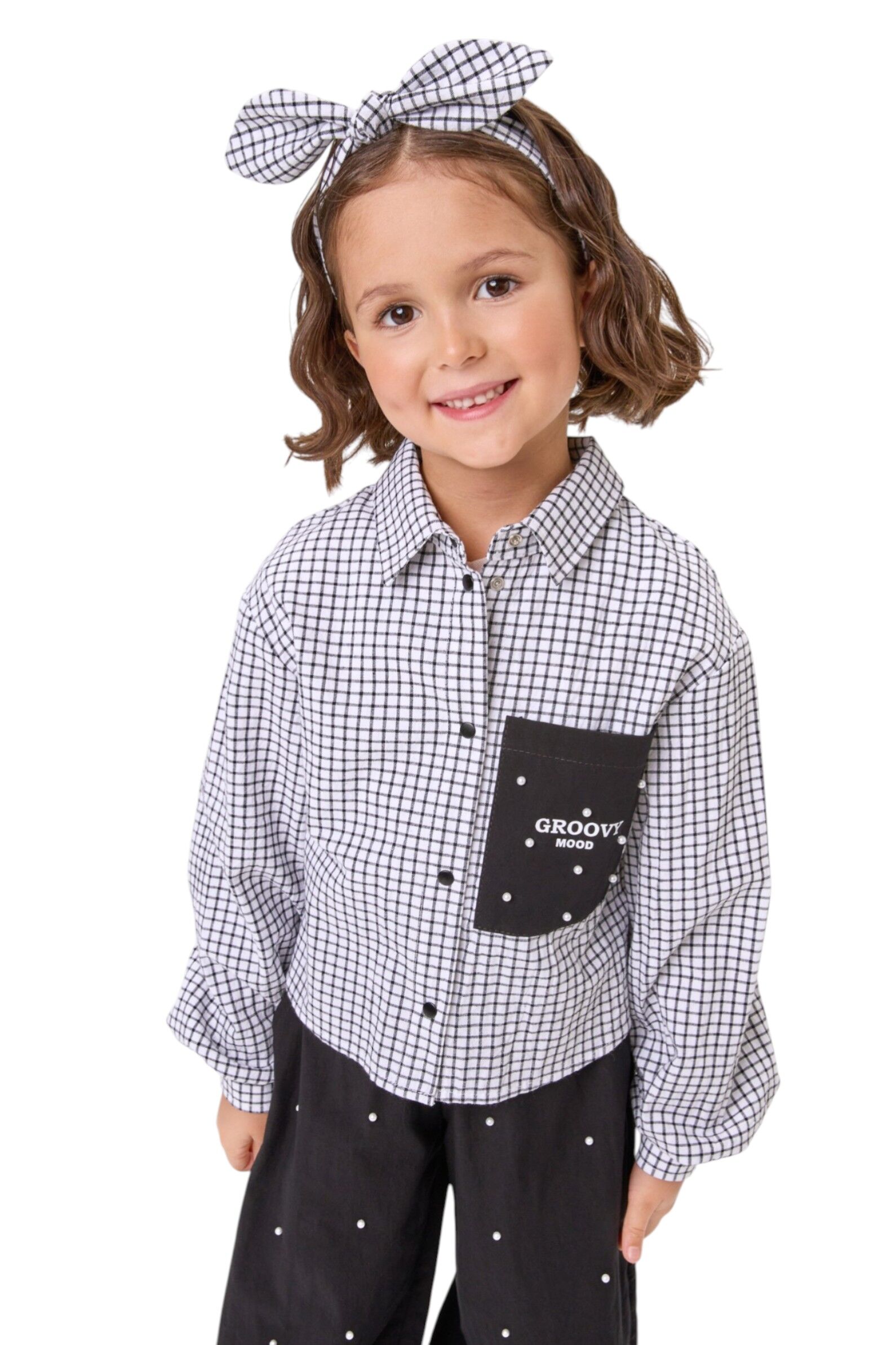 Рубашка дев. АРТ.261057,бел-чер,хл-пэ