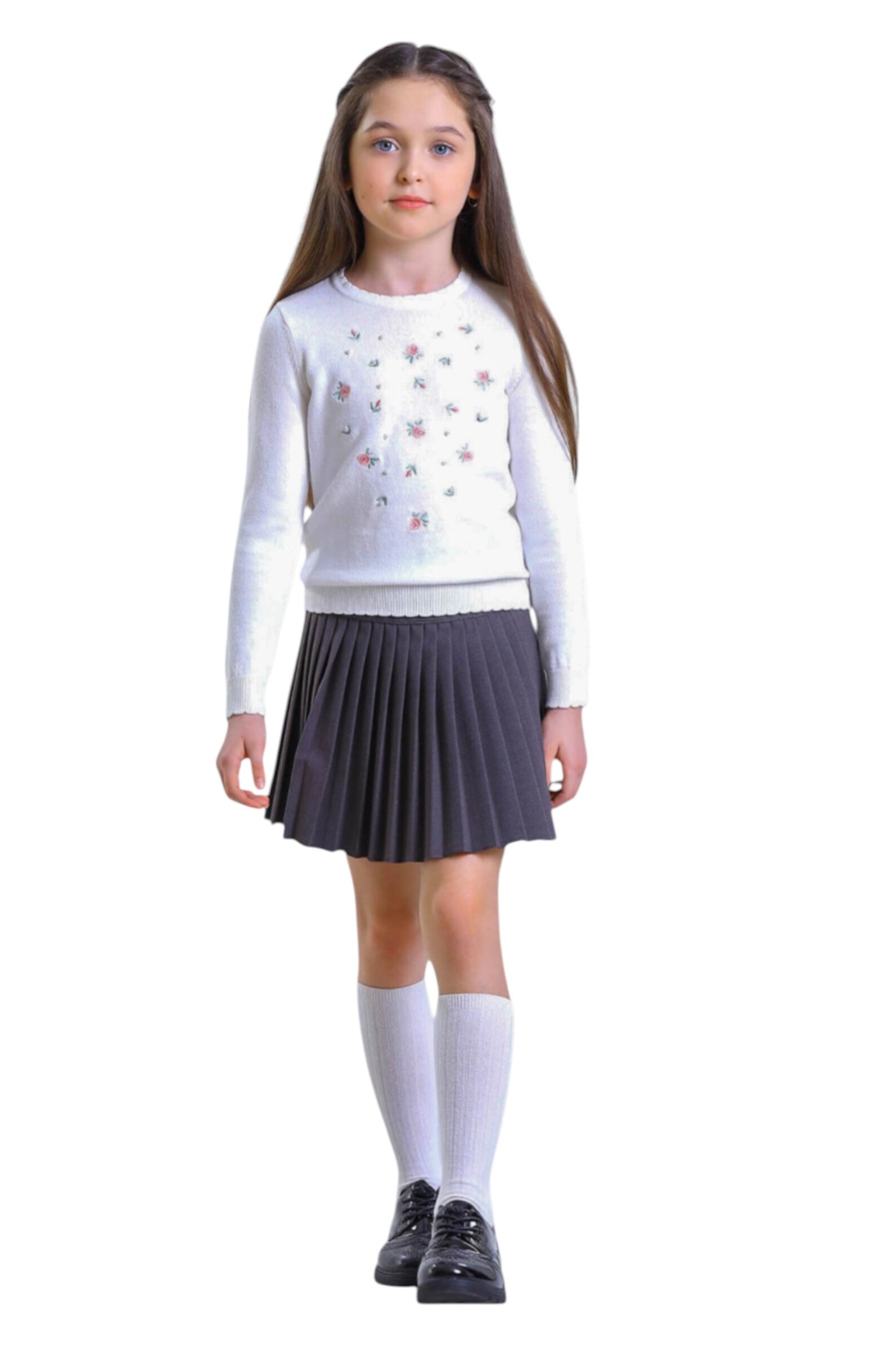 Юбка дев. АРТ.384/3-525-ВВОК,сер,пэ-вис-эл